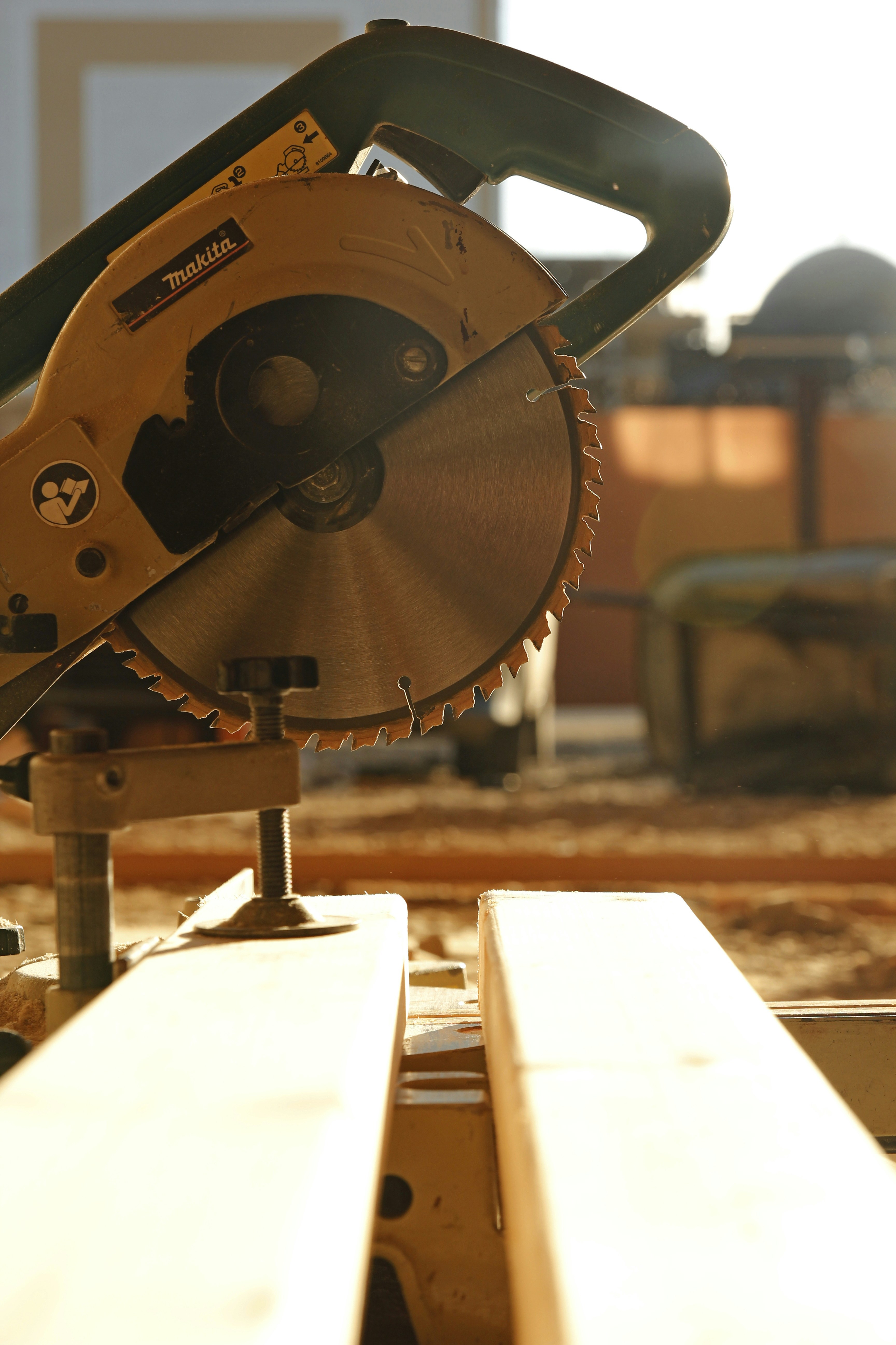 Close-up of saw blade wear